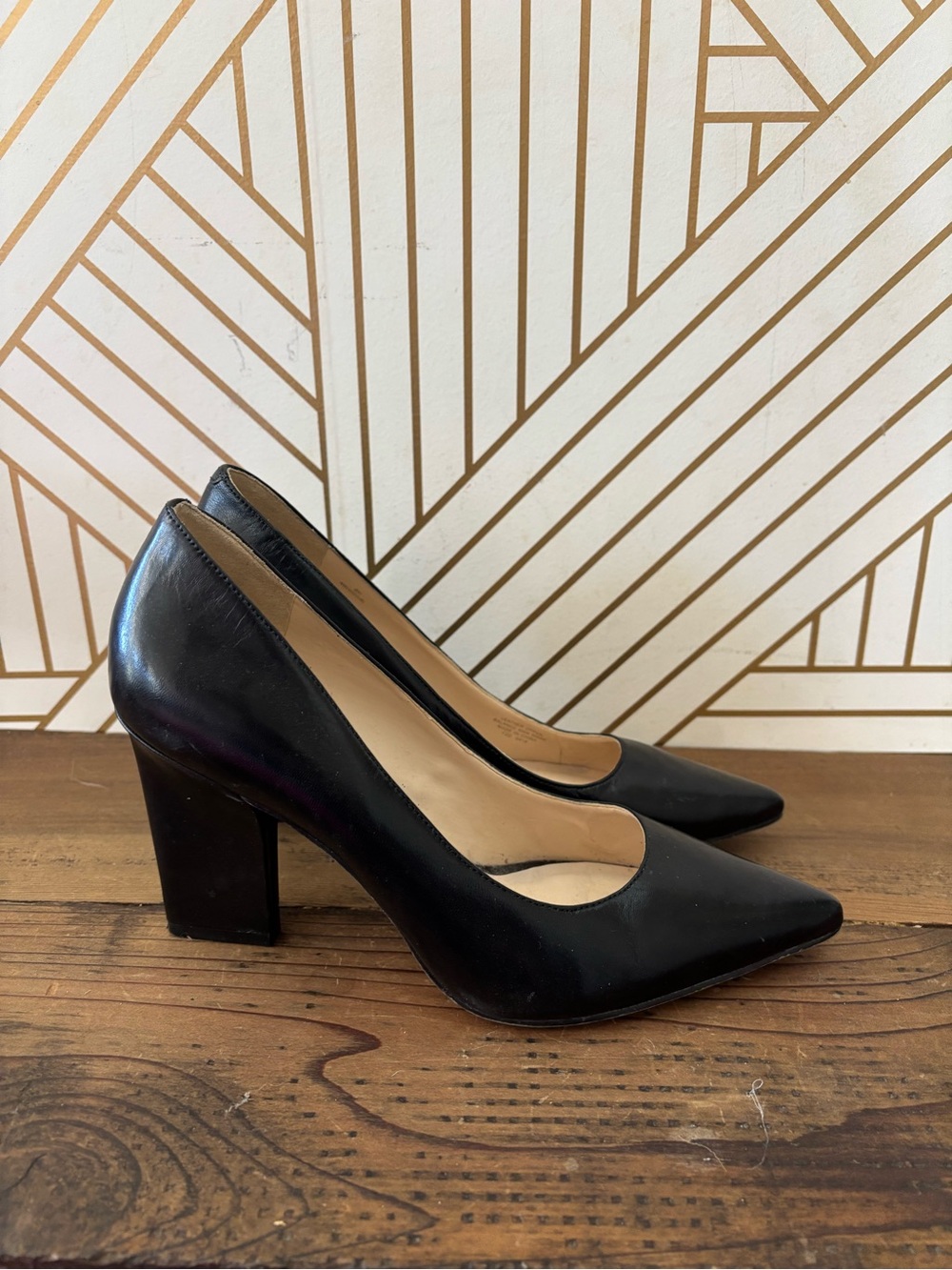 Nine West Black Pointed-Toe Block Heel Pumps